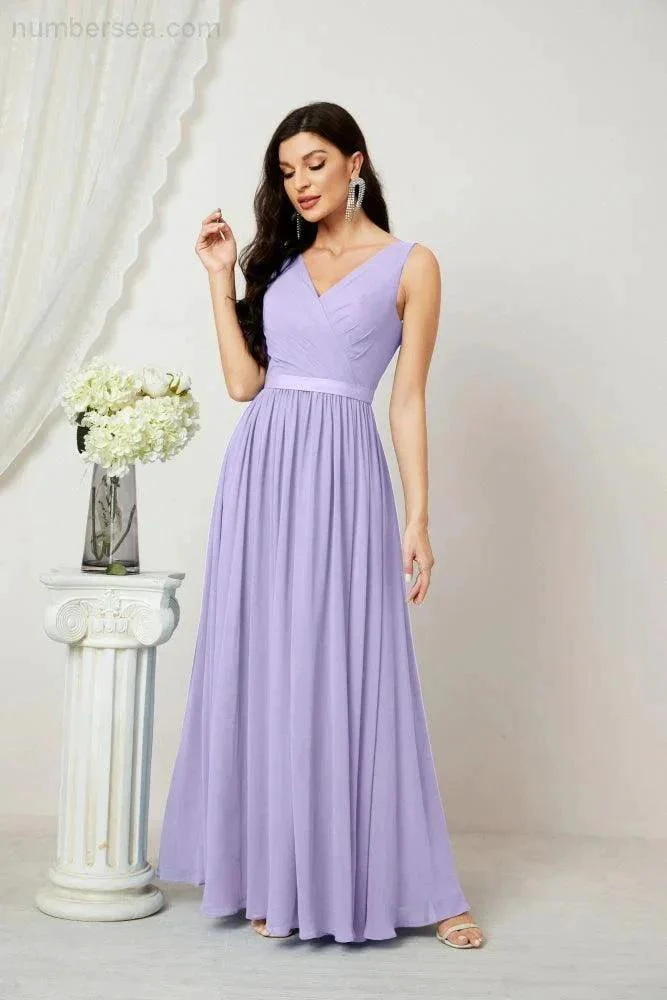 Women's Chiffon Long Bridesmaid Dresses A line Sleeveless Formal Prom Gown for Evening Party Homecoming Dresses 2808 - Image 56