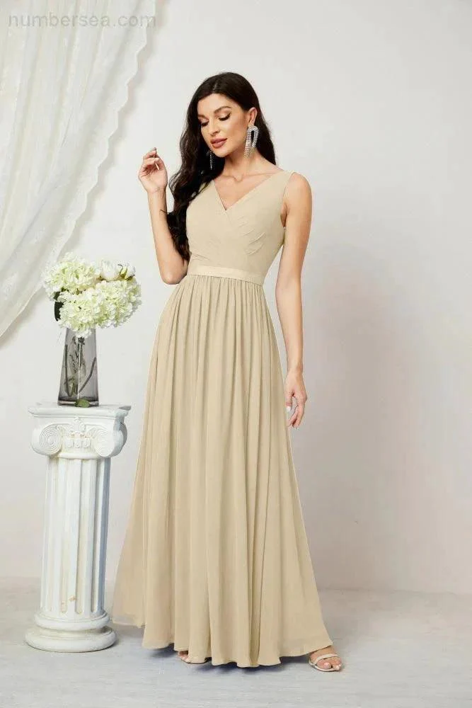 Women's Chiffon Long Bridesmaid Dresses A line Sleeveless Formal Prom Gown for Evening Party Homecoming Dresses 2808 - Image 64