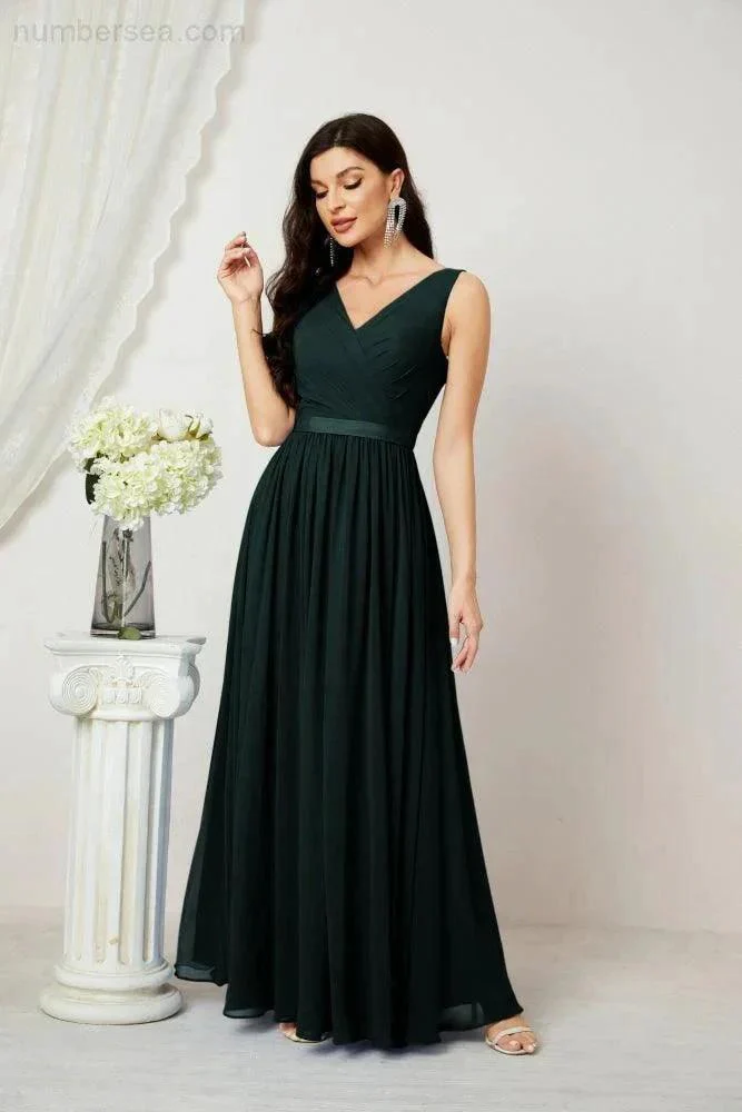 Women's Chiffon Long Bridesmaid Dresses A line Sleeveless Formal Prom Gown for Evening Party Homecoming Dresses 2808 - Image 68