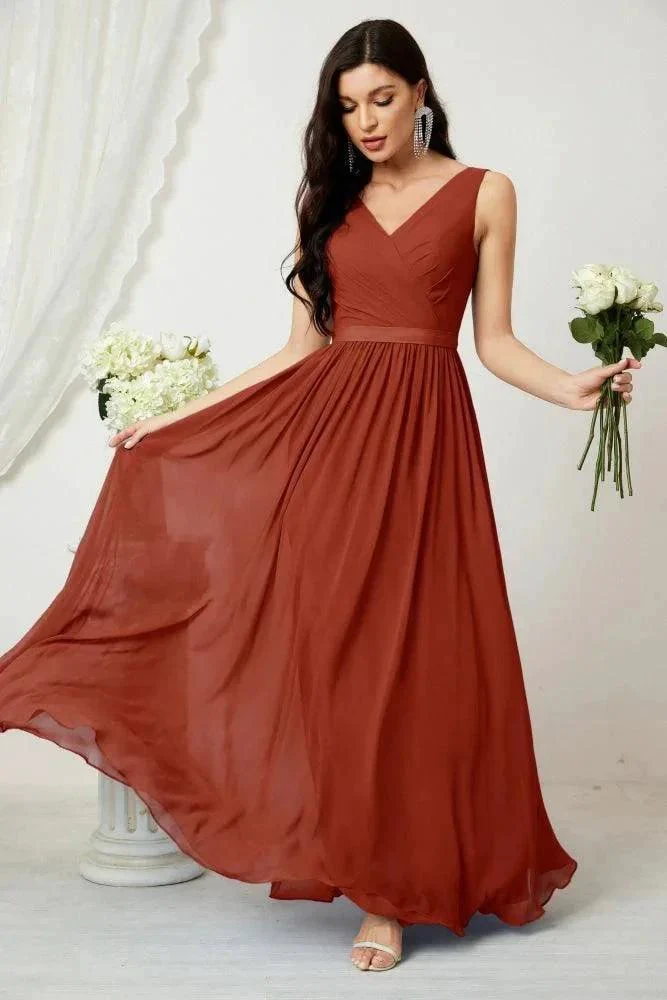 Women's Chiffon Long Bridesmaid Dresses A line Sleeveless Formal Prom Gown for Evening Party Homecoming Dresses 2808 - Image 73