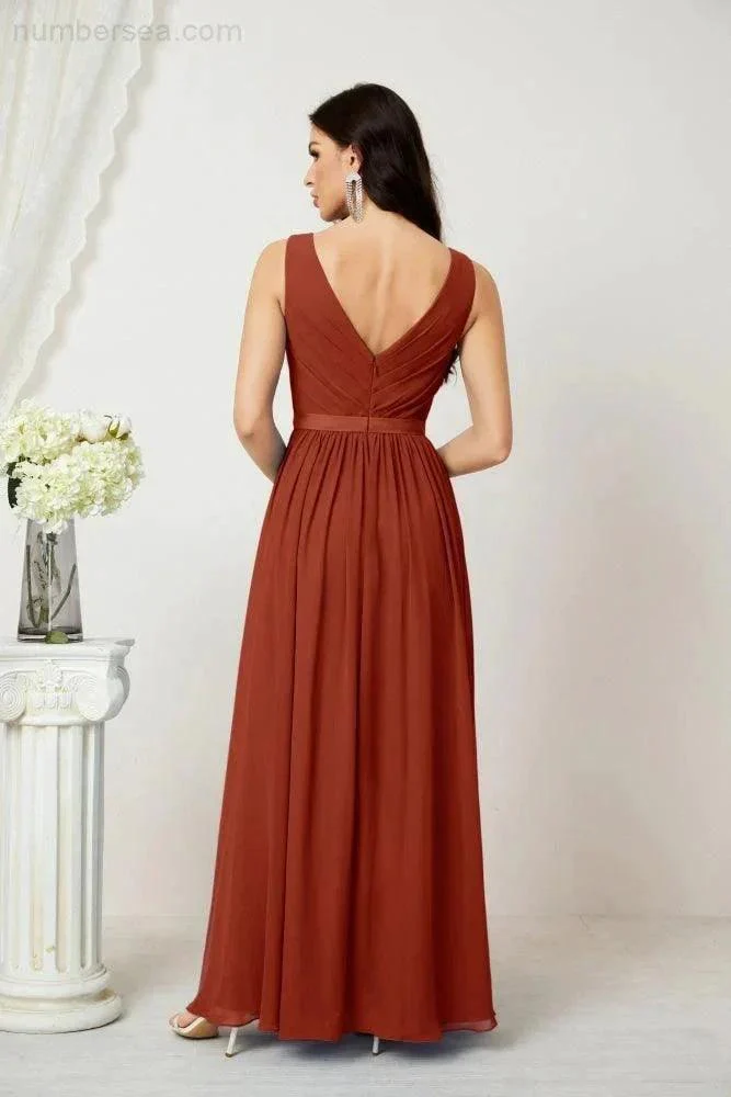Women's Chiffon Long Bridesmaid Dresses A line Sleeveless Formal Prom Gown for Evening Party Homecoming Dresses 2808 - Image 74