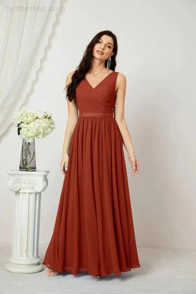 Women's Chiffon Long Bridesmaid Dresses A line Sleeveless Formal Prom Gown for Evening Party Homecoming Dresses 2808 - Image 75