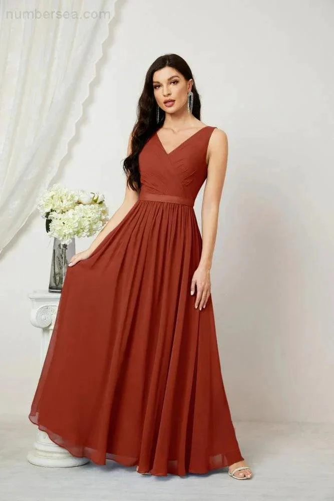 Women's Chiffon Long Bridesmaid Dresses A line Sleeveless Formal Prom Gown for Evening Party Homecoming Dresses 2808 - Image 76