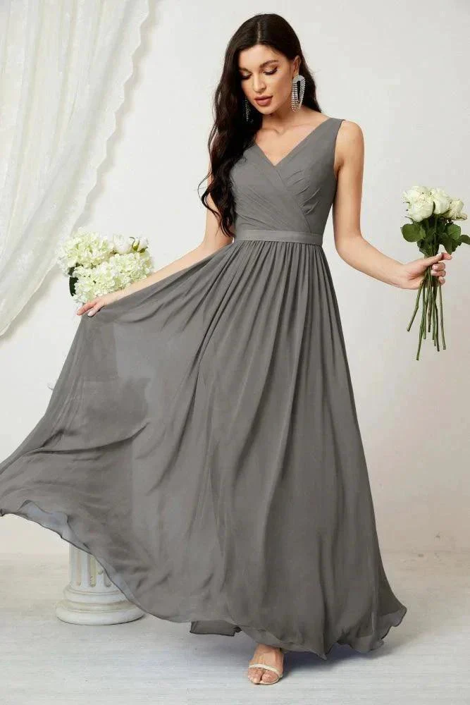 Women's Chiffon Long Bridesmaid Dresses A line Sleeveless Formal Prom Gown for Evening Party Homecoming Dresses 2808 - Image 77