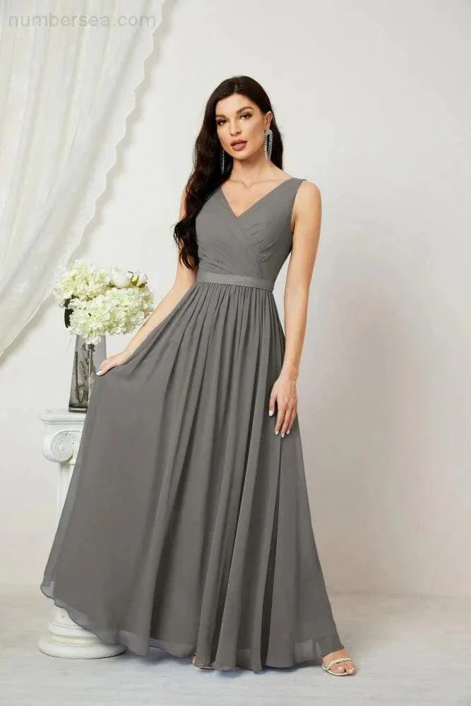 Women's Chiffon Long Bridesmaid Dresses A line Sleeveless Formal Prom Gown for Evening Party Homecoming Dresses 2808 - Image 79