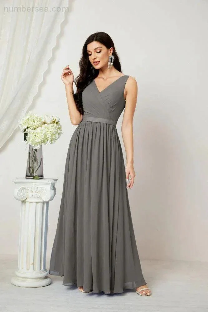 Women's Chiffon Long Bridesmaid Dresses A line Sleeveless Formal Prom Gown for Evening Party Homecoming Dresses 2808 - Image 80