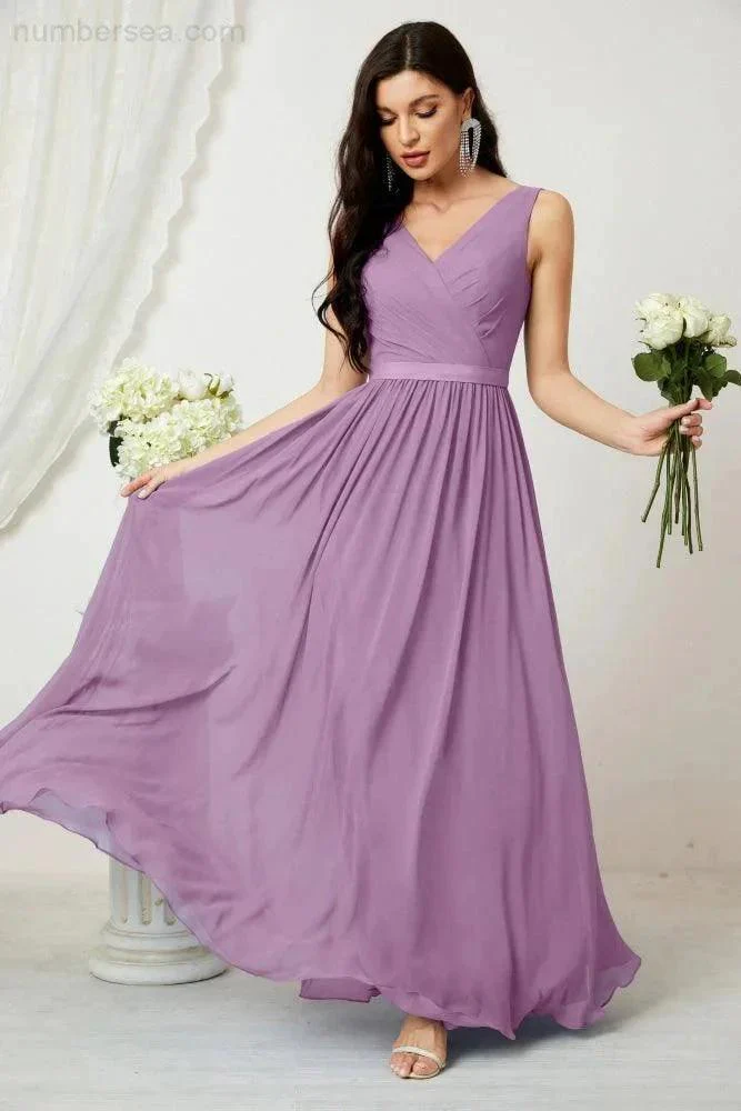 Women's Chiffon Long Bridesmaid Dresses A line Sleeveless Formal Prom Gown for Evening Party Homecoming Dresses 2808 - Image 81