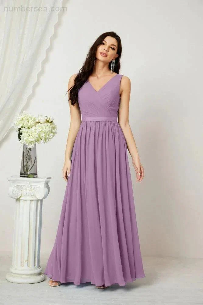 Women's Chiffon Long Bridesmaid Dresses A line Sleeveless Formal Prom Gown for Evening Party Homecoming Dresses 2808 - Image 83