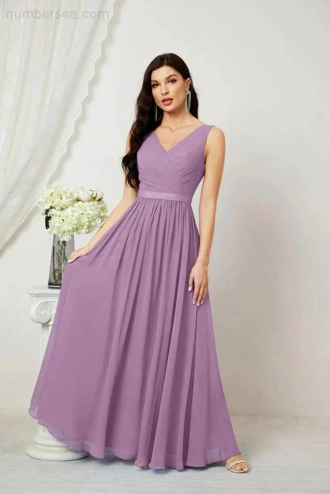 Women's Chiffon Long Bridesmaid Dresses A line Sleeveless Formal Prom Gown for Evening Party Homecoming Dresses 2808 - Image 84