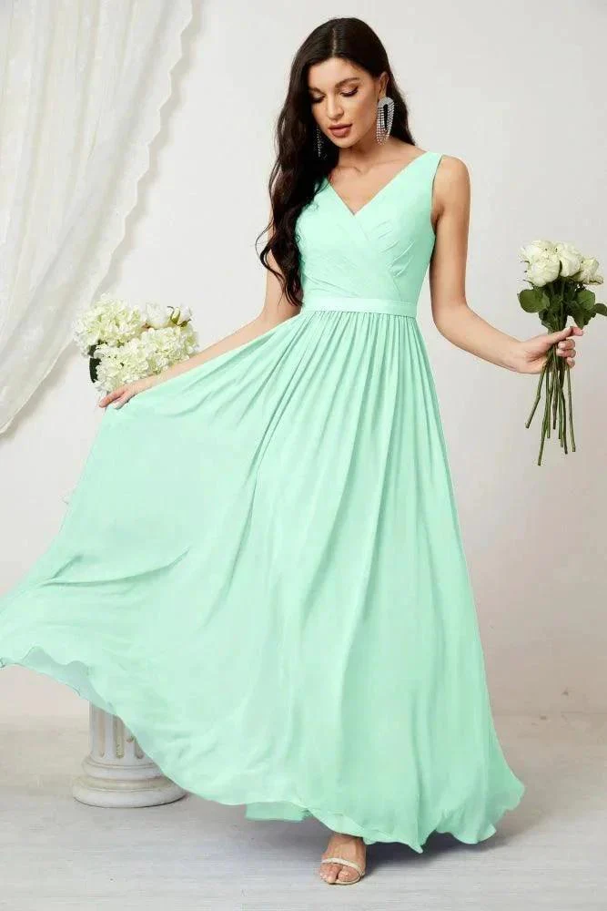 Women's Chiffon Long Bridesmaid Dresses A line Sleeveless Formal Prom Gown for Evening Party Homecoming Dresses 2808 - Image 85