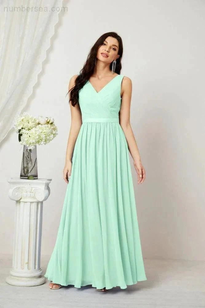 Women's Chiffon Long Bridesmaid Dresses A line Sleeveless Formal Prom Gown for Evening Party Homecoming Dresses 2808 - Image 87