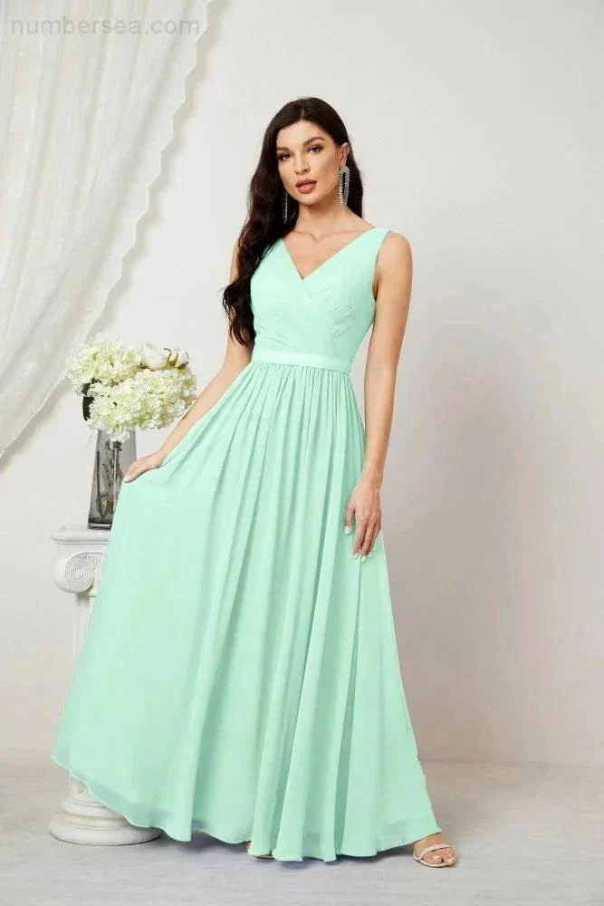 Women's Chiffon Long Bridesmaid Dresses A line Sleeveless Formal Prom Gown for Evening Party Homecoming Dresses 2808 - Image 88
