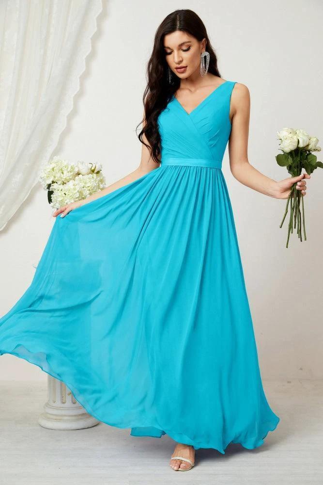 Women's Chiffon Long Bridesmaid Dresses A line Sleeveless Formal Prom Gown for Evening Party Homecoming Dresses 2808 - Image 89