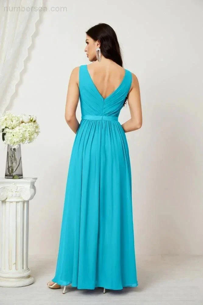 Women's Chiffon Long Bridesmaid Dresses A line Sleeveless Formal Prom Gown for Evening Party Homecoming Dresses 2808 - Image 90