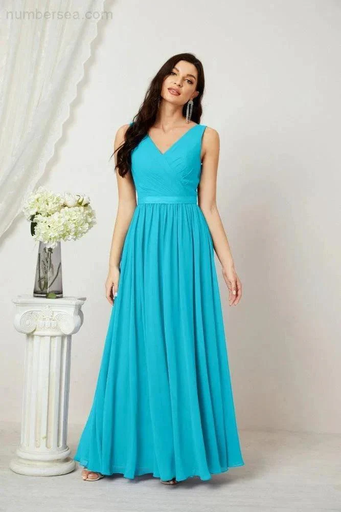 Women's Chiffon Long Bridesmaid Dresses A line Sleeveless Formal Prom Gown for Evening Party Homecoming Dresses 2808 - Image 91
