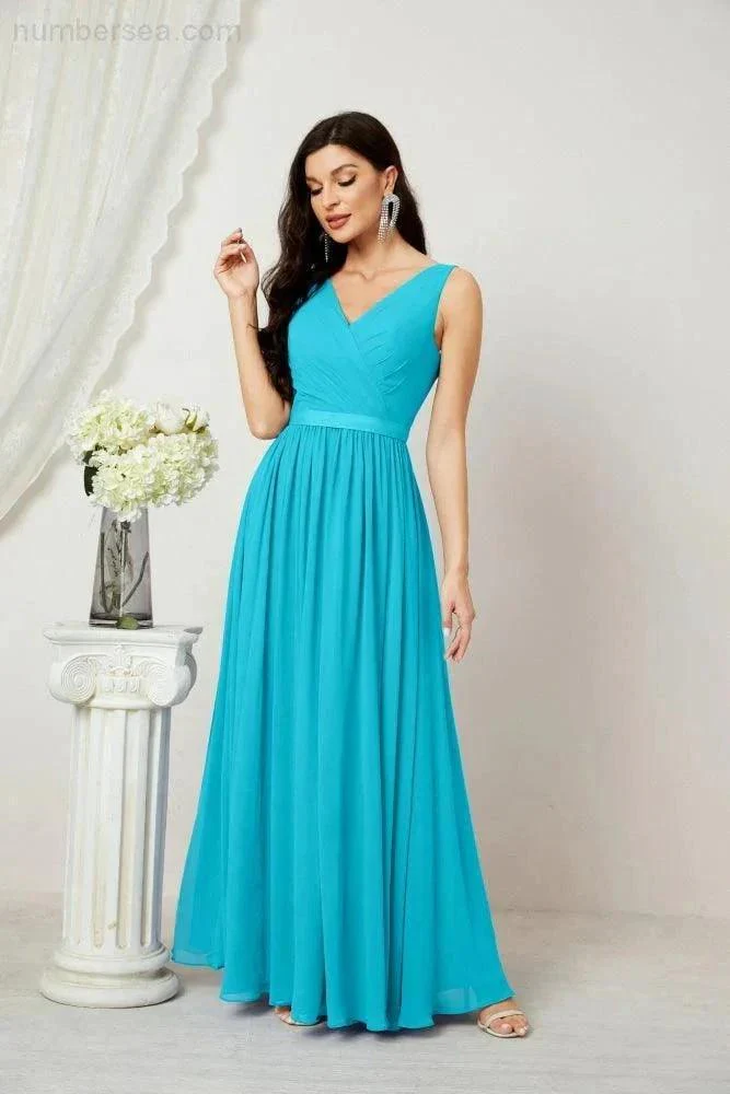 Women's Chiffon Long Bridesmaid Dresses A line Sleeveless Formal Prom Gown for Evening Party Homecoming Dresses 2808 - Image 92