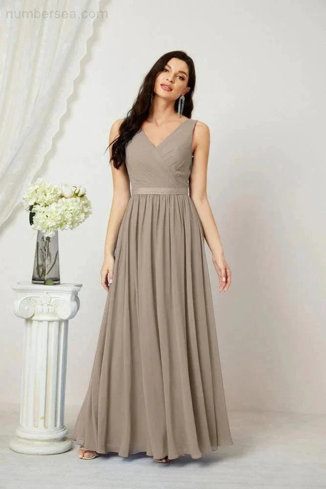 Women's Chiffon Long Bridesmaid Dresses A line Sleeveless Formal Prom Gown for Evening Party Homecoming Dresses 2808 - Image 94