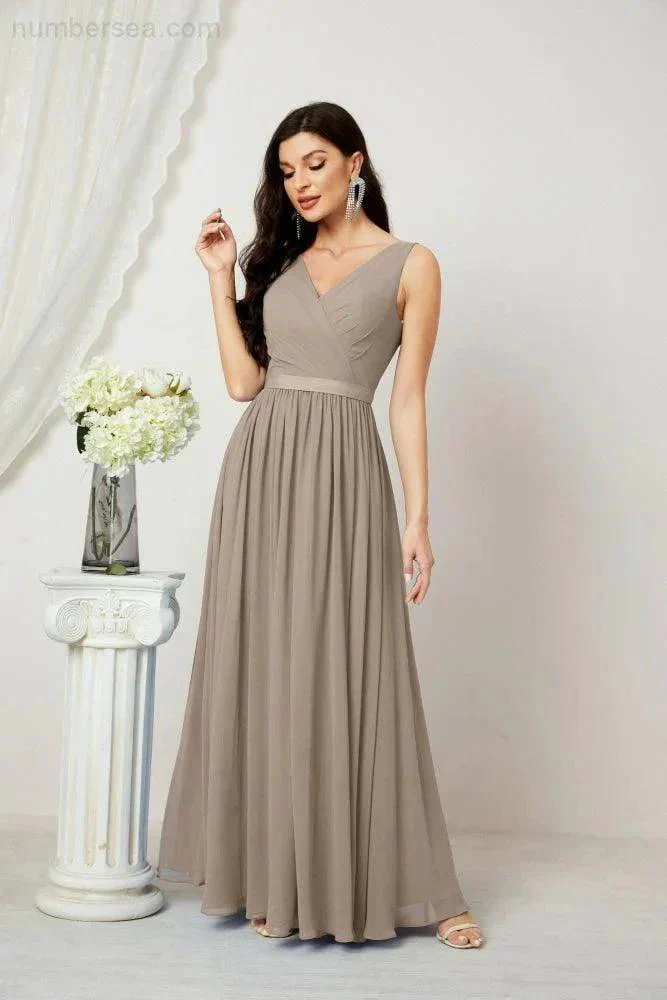 Women's Chiffon Long Bridesmaid Dresses A line Sleeveless Formal Prom Gown for Evening Party Homecoming Dresses 2808 - Image 95