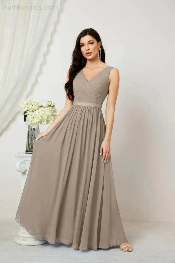 Women's Chiffon Long Bridesmaid Dresses A line Sleeveless Formal Prom Gown for Evening Party Homecoming Dresses 2808 - Image 96
