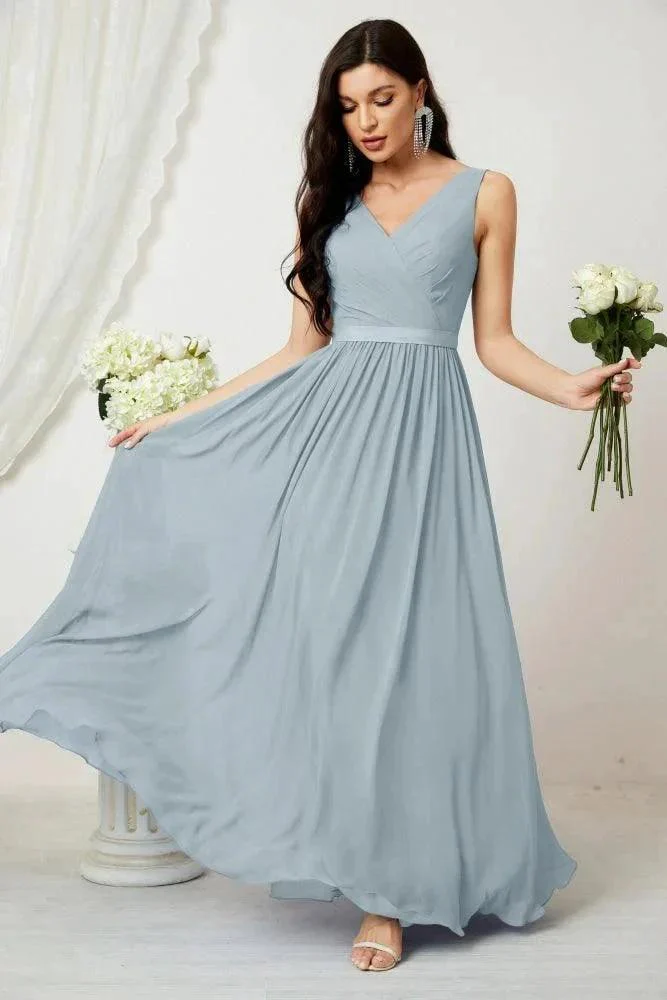 Women's Chiffon Long Bridesmaid Dresses A line Sleeveless Formal Prom Gown for Evening Party Homecoming Dresses 2808 - Image 97