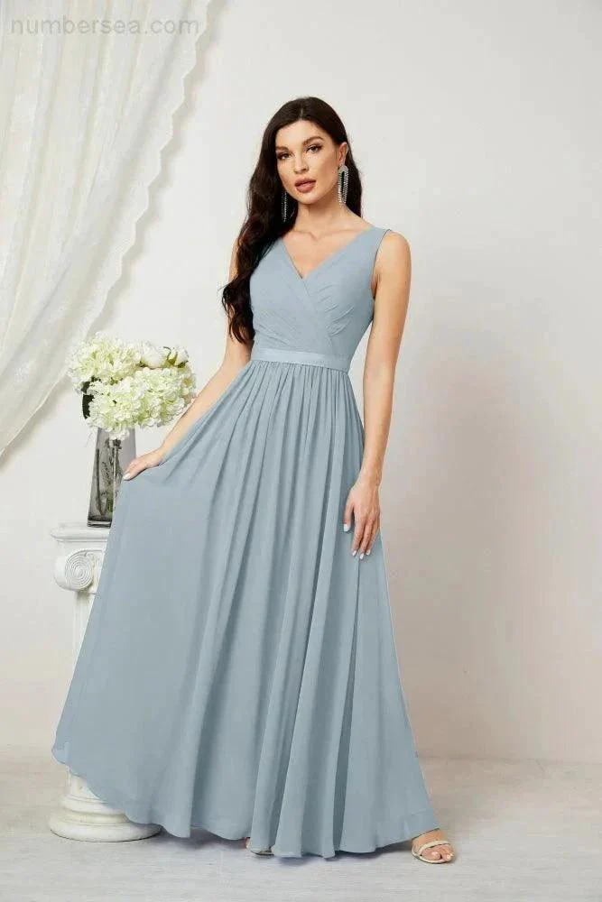 Women's Chiffon Long Bridesmaid Dresses A line Sleeveless Formal Prom Gown for Evening Party Homecoming Dresses 2808 - Image 99