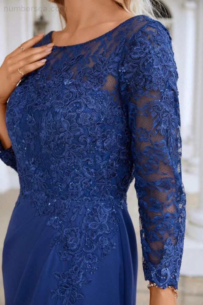 Women's Chiffon V Neck Embroidery Long Sleeve Front Slit Bridesmaid Dresses Wedding Party Prom Evening Dress SY28130 - Image 5