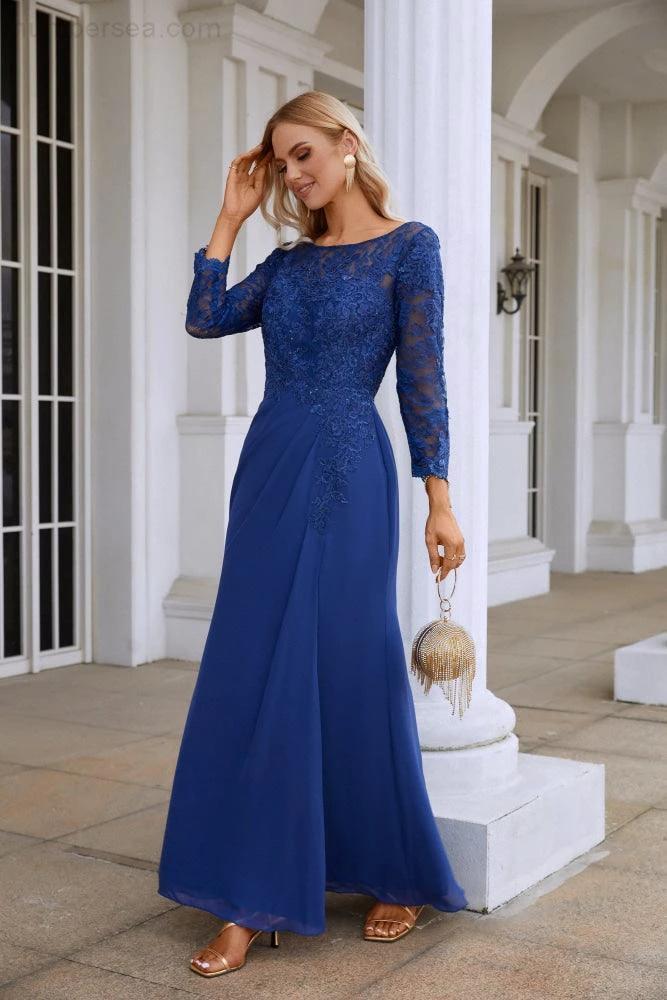 Women's Chiffon V Neck Embroidery Long Sleeve Front Slit Bridesmaid Dresses Wedding Party Prom Evening Dress SY28130 - Image 6