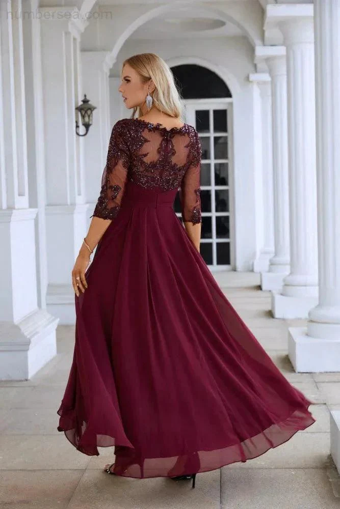 Women's Chiffon V Neck Tulle Embroidered Sequins Bridesmaid Evening Gown Prom Wedding Party Dress SY28129 - Image 2