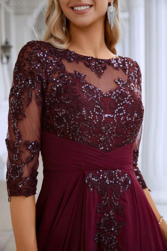 Women's Chiffon V Neck Tulle Embroidered Sequins Bridesmaid Evening Gown Prom Wedding Party Dress SY28129 - Image 4