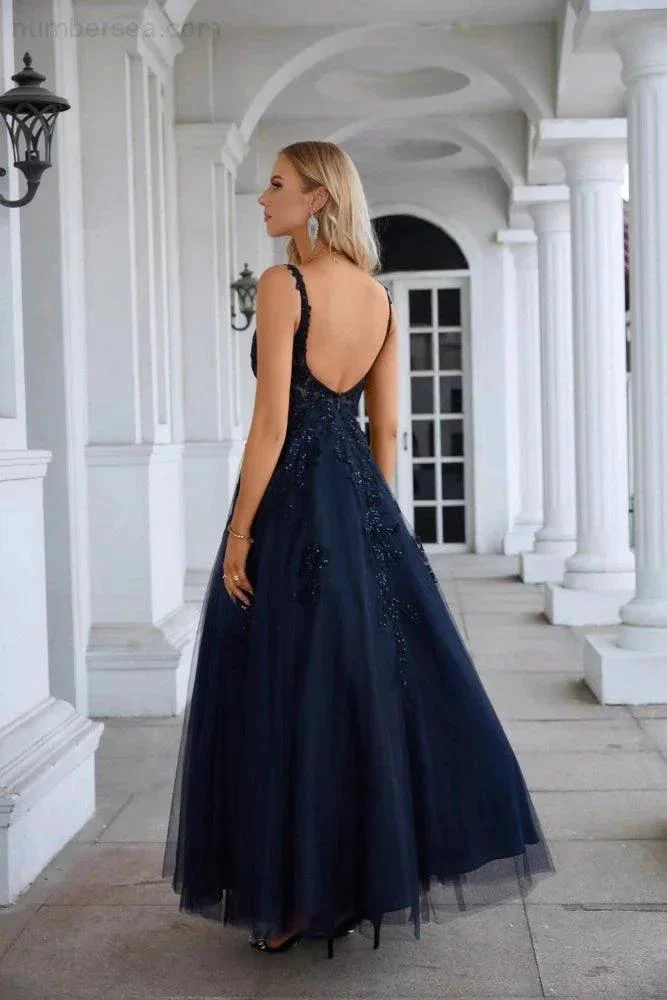 Women's Chiffon V Neck Tulle Embroidery Floor Mop Bridesmaid Evening Dress Prom Wedding Party Evening Dress 28128 - Image 2