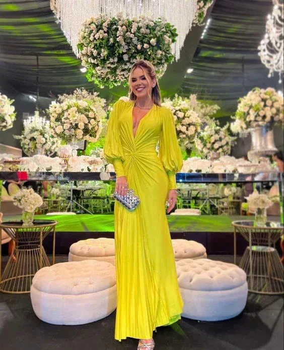 Women's Dresses V-Neck Lantern Long Sleeves Evening Dress Y5589 - Image 2