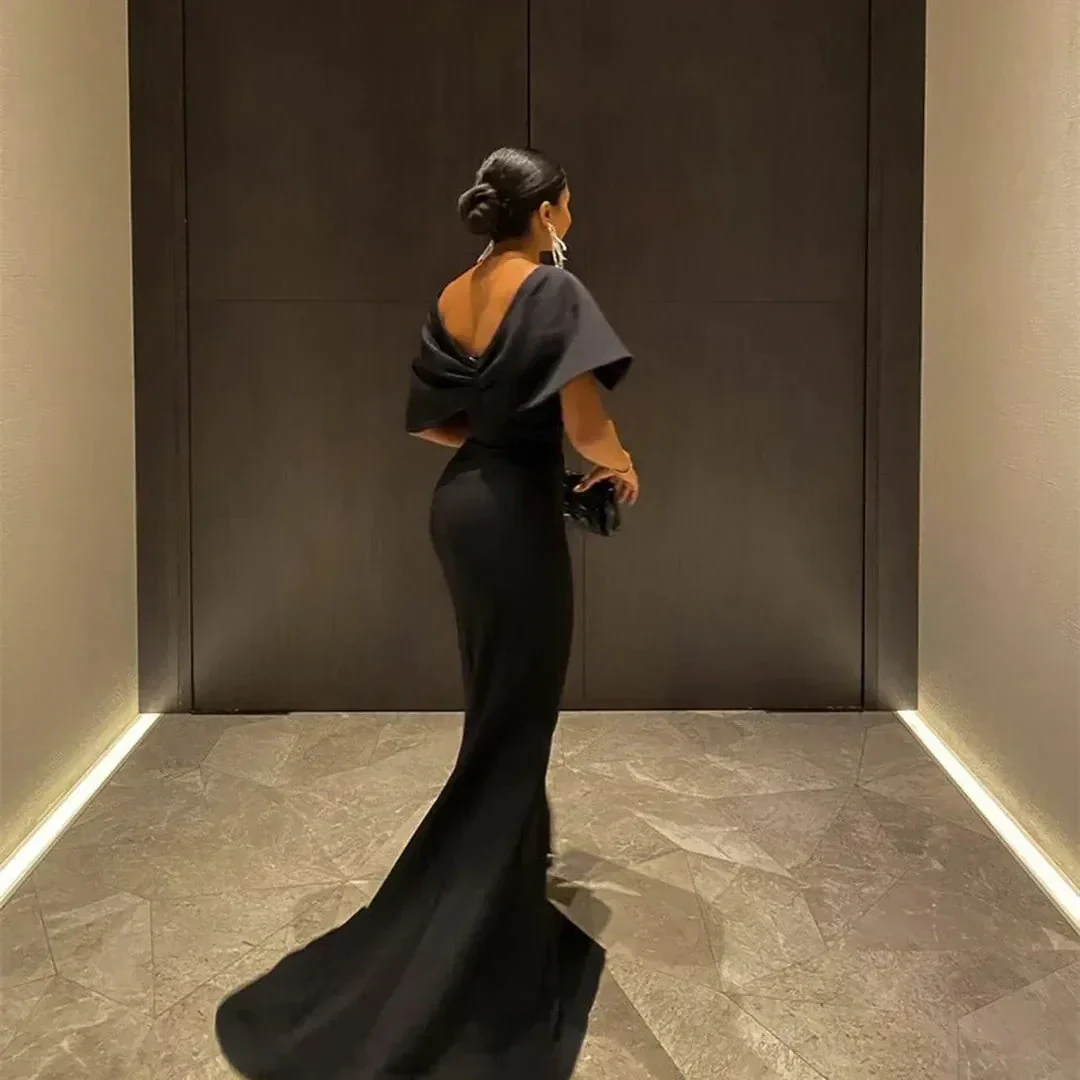 Women's Elegant Long Black Evening Dresses with Slit Off the Shoulder Mermaid Prom Dress Y4760 - Image 2