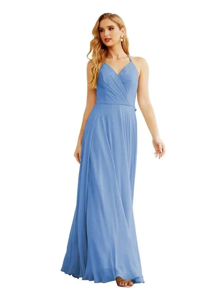 Women's Halter Chiffon Bridesmaid Dresses Wedding Apparel Long Sleeveless Formal Prom Dress with Ruffled Back SEA28035 - Image 10
