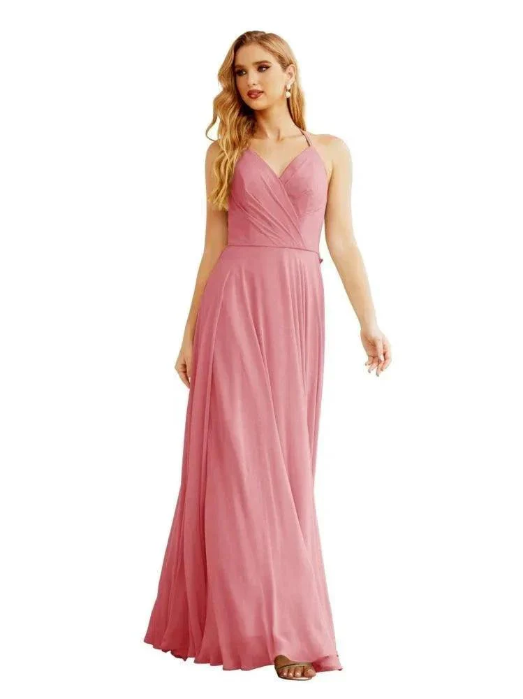 Women's Halter Chiffon Bridesmaid Dresses Wedding Apparel Long Sleeveless Formal Prom Dress with Ruffled Back SEA28035 - Image 11