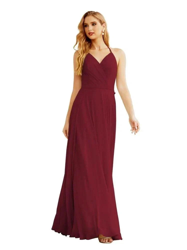 Women's Halter Chiffon Bridesmaid Dresses Wedding Apparel Long Sleeveless Formal Prom Dress with Ruffled Back SEA28035 - Image 12