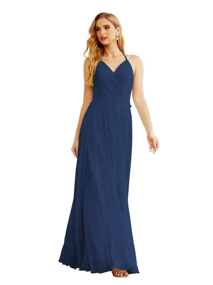 Women's Halter Chiffon Bridesmaid Dresses Wedding Apparel Long Sleeveless Formal Prom Dress with Ruffled Back SEA28035 - Image 13