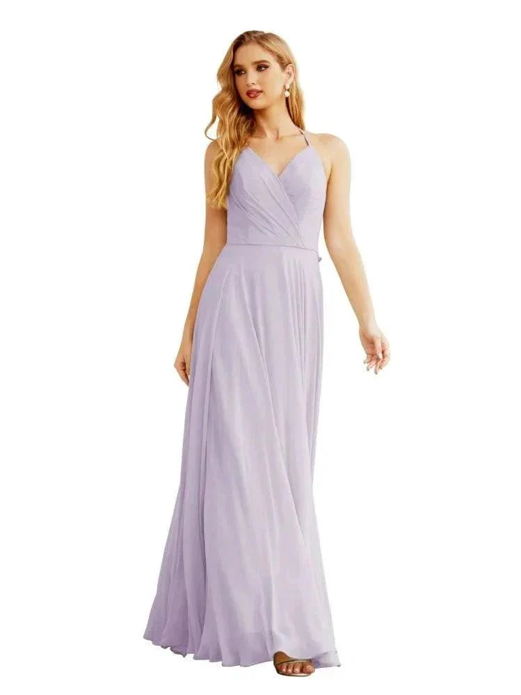 Women's Halter Chiffon Bridesmaid Dresses Wedding Apparel Long Sleeveless Formal Prom Dress with Ruffled Back SEA28035 - Image 14