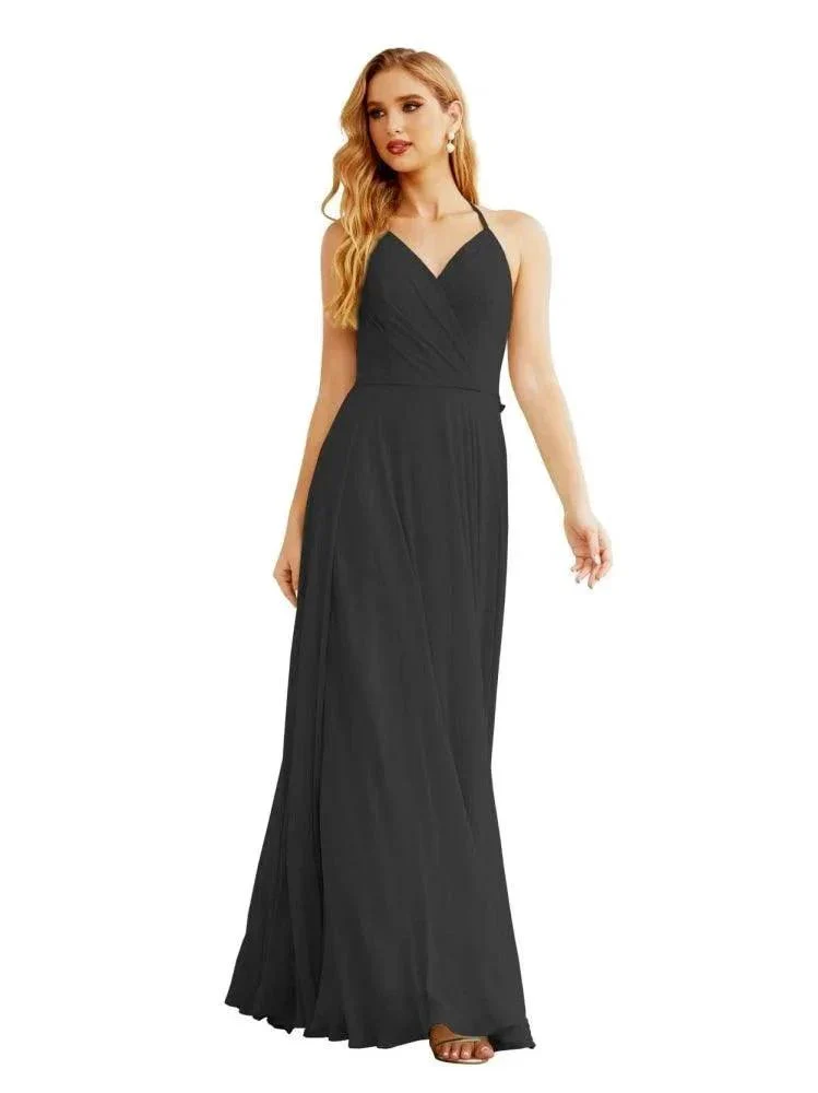 Women's Halter Chiffon Bridesmaid Dresses Wedding Apparel Long Sleeveless Formal Prom Dress with Ruffled Back SEA28035 - Image 15