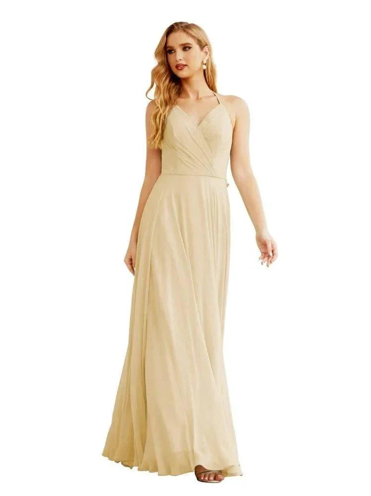 Women's Halter Chiffon Bridesmaid Dresses Wedding Apparel Long Sleeveless Formal Prom Dress with Ruffled Back SEA28035 - Image 16