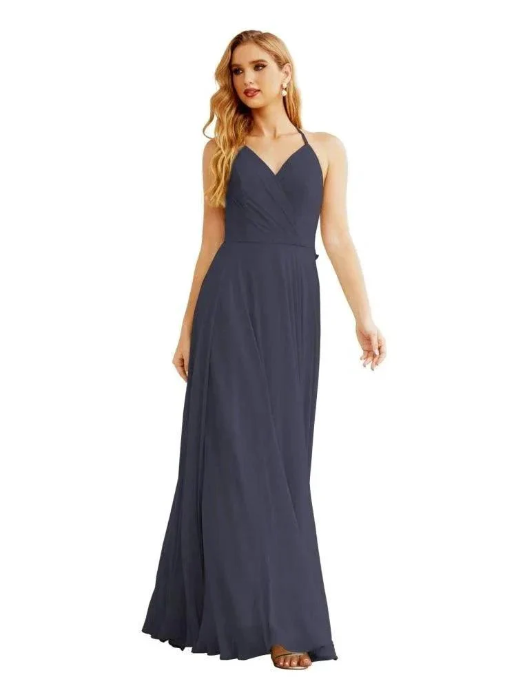 Women's Halter Chiffon Bridesmaid Dresses Wedding Apparel Long Sleeveless Formal Prom Dress with Ruffled Back SEA28035 - Image 18