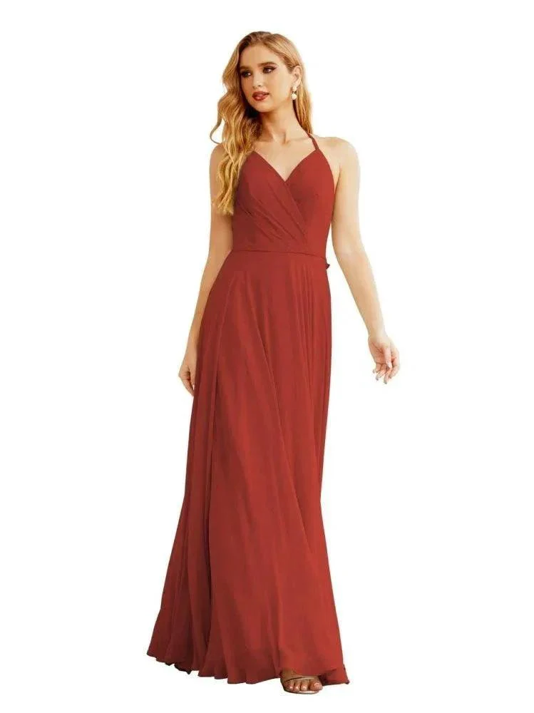 Women's Halter Chiffon Bridesmaid Dresses Wedding Apparel Long Sleeveless Formal Prom Dress with Ruffled Back SEA28035 - Image 19