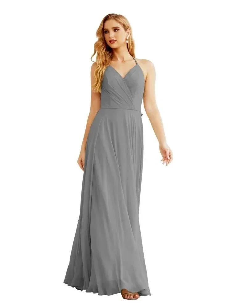 Women's Halter Chiffon Bridesmaid Dresses Wedding Apparel Long Sleeveless Formal Prom Dress with Ruffled Back SEA28035 - Image 20