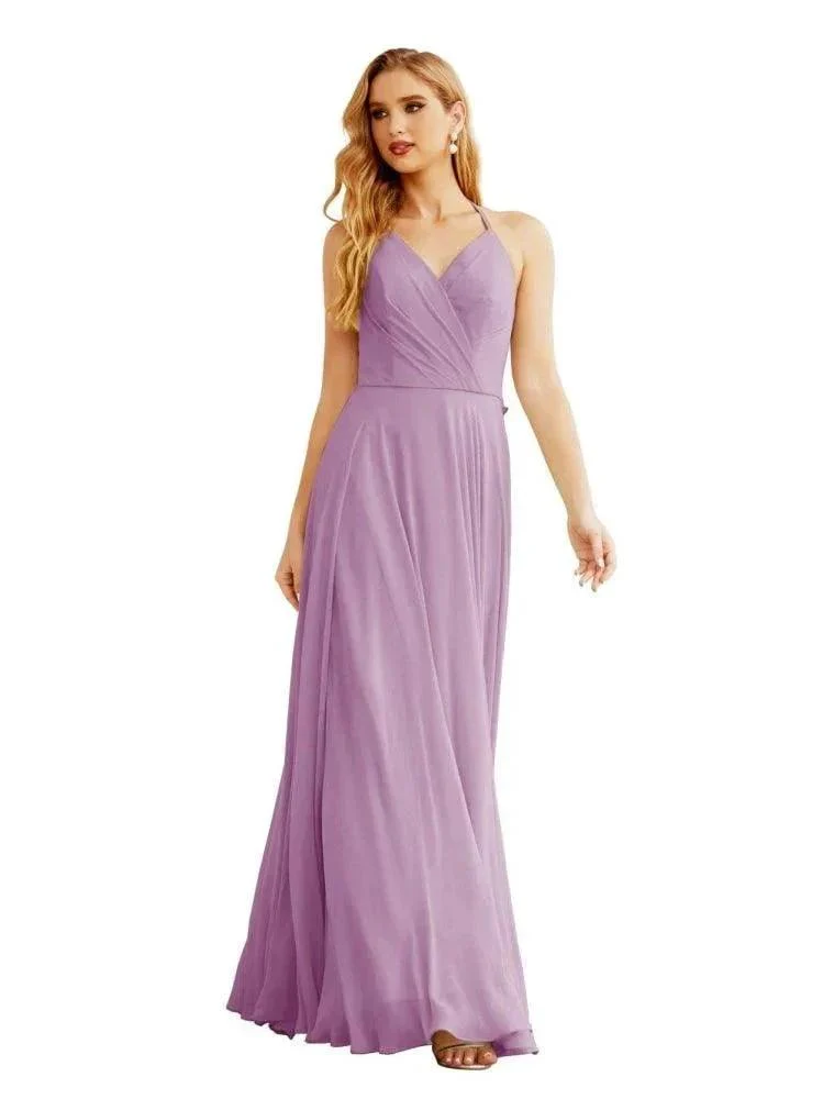 Women's Halter Chiffon Bridesmaid Dresses Wedding Apparel Long Sleeveless Formal Prom Dress with Ruffled Back SEA28035 - Image 21