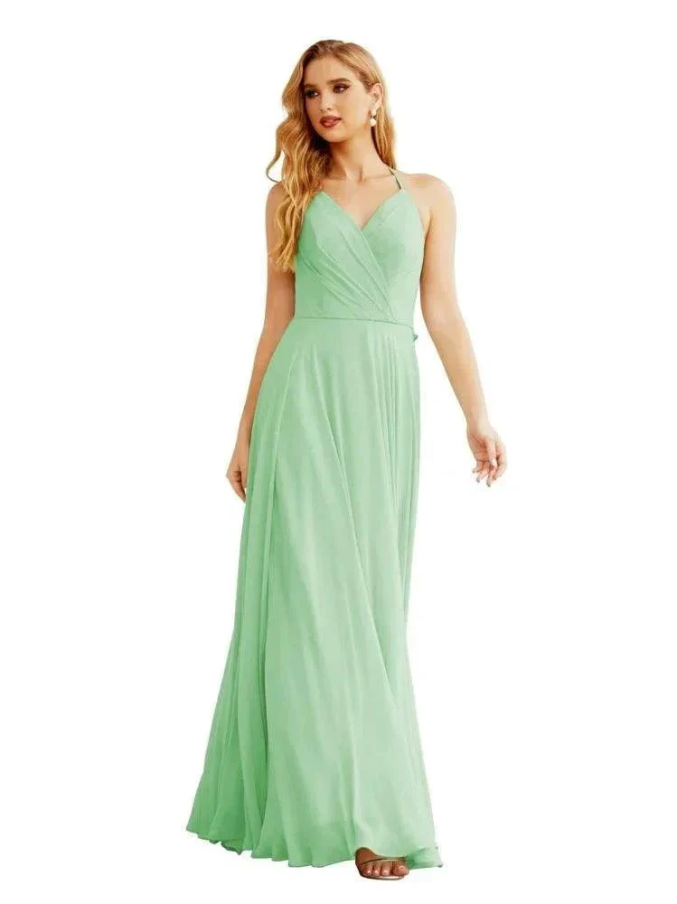 Women's Halter Chiffon Bridesmaid Dresses Wedding Apparel Long Sleeveless Formal Prom Dress with Ruffled Back SEA28035 - Image 22