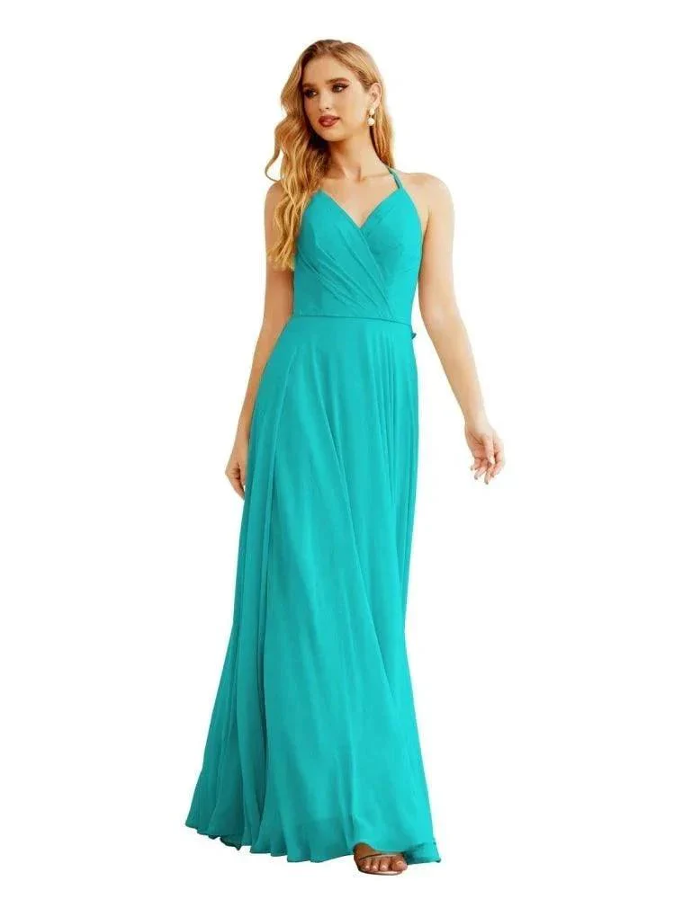 Women's Halter Chiffon Bridesmaid Dresses Wedding Apparel Long Sleeveless Formal Prom Dress with Ruffled Back SEA28035 - Image 23