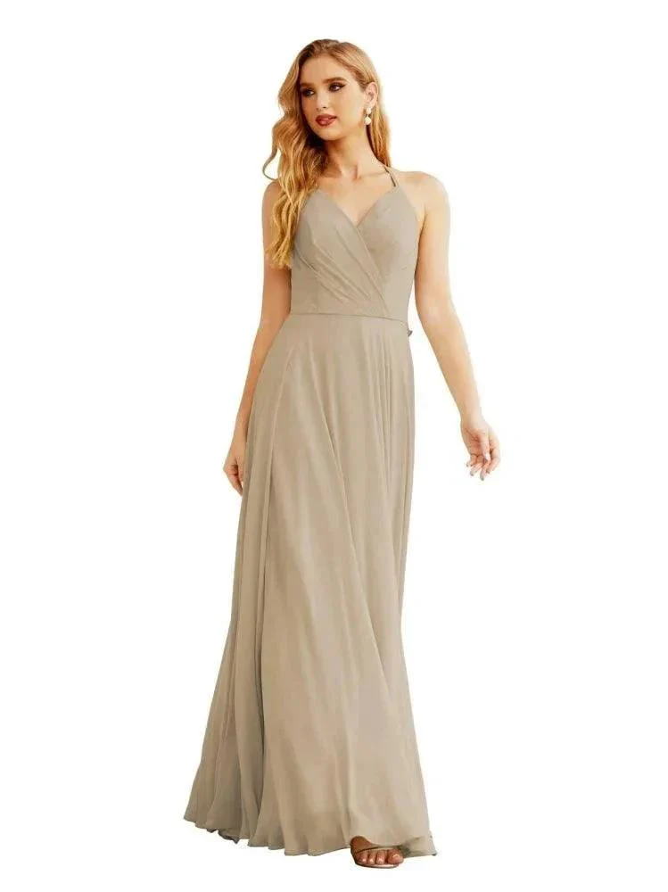 Women's Halter Chiffon Bridesmaid Dresses Wedding Apparel Long Sleeveless Formal Prom Dress with Ruffled Back SEA28035 - Image 24