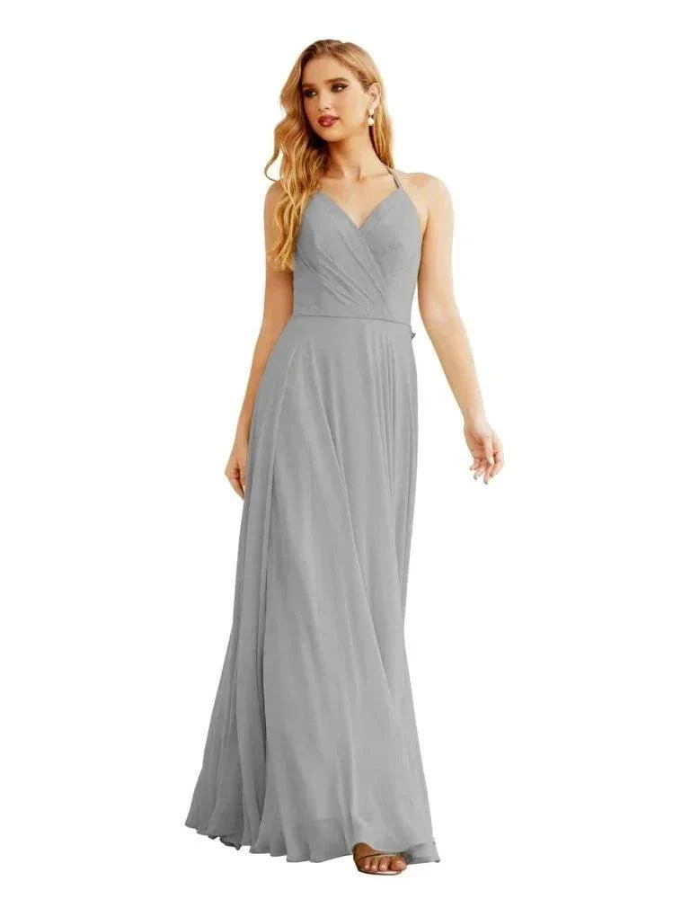 Women's Halter Chiffon Bridesmaid Dresses Wedding Apparel Long Sleeveless Formal Prom Dress with Ruffled Back SEA28035 - Image 25