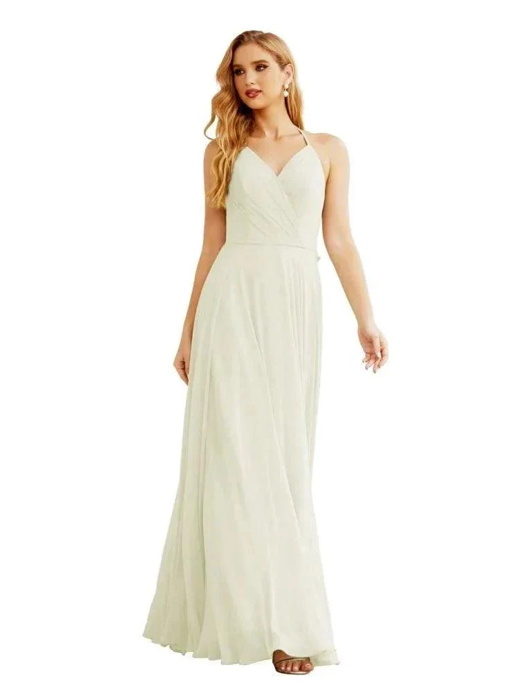 Women's Halter Chiffon Bridesmaid Dresses Wedding Apparel Long Sleeveless Formal Prom Dress with Ruffled Back SEA28035 - Image 26
