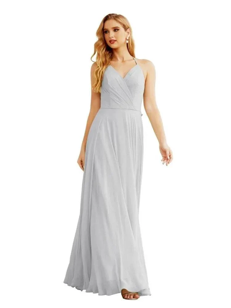 Women's Halter Chiffon Bridesmaid Dresses Wedding Apparel Long Sleeveless Formal Prom Dress with Ruffled Back SEA28035 - Image 27