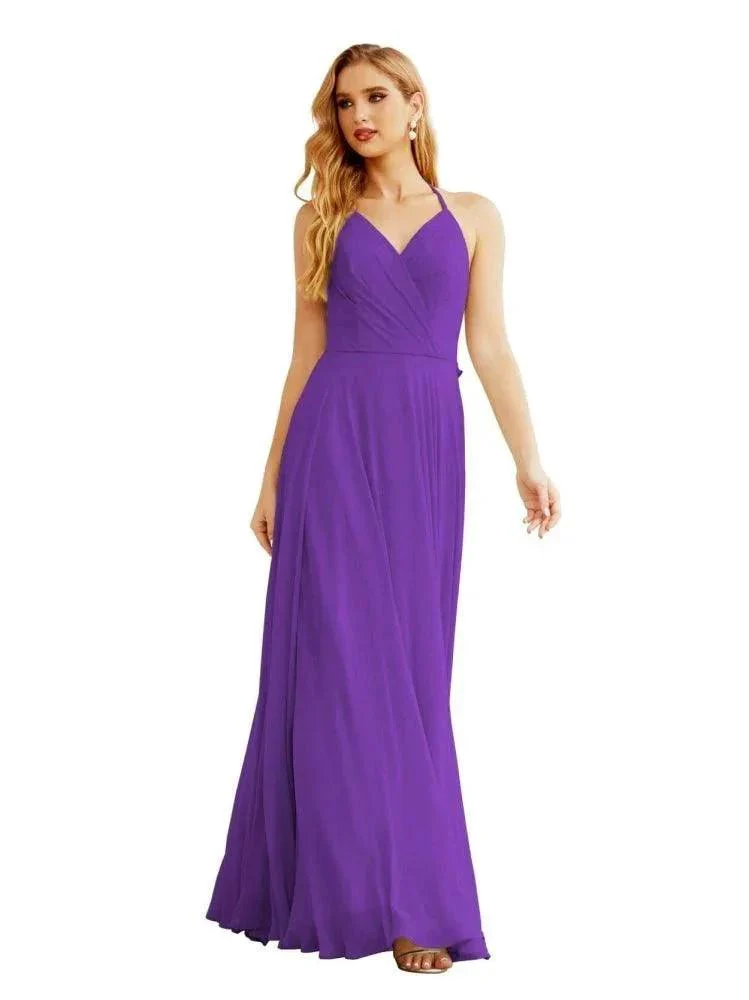 Women's Halter Chiffon Bridesmaid Dresses Wedding Apparel Long Sleeveless Formal Prom Dress with Ruffled Back SEA28035 - Image 28